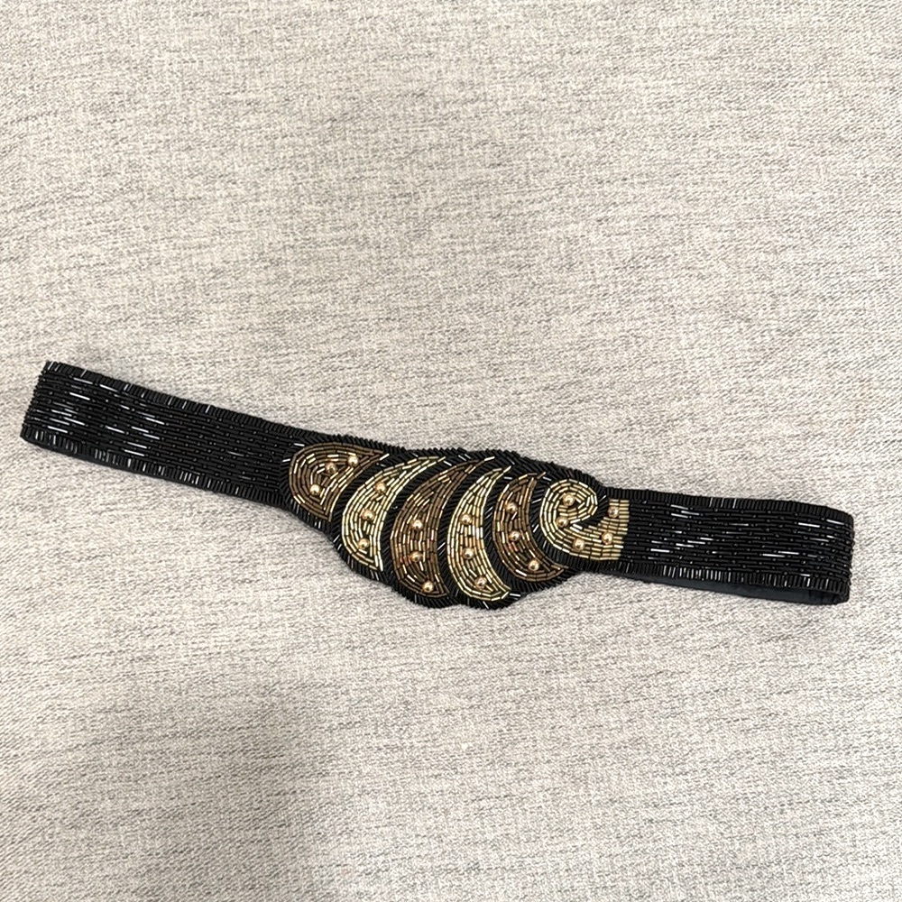 Vintage Statement Black and Gold Beaded Belt